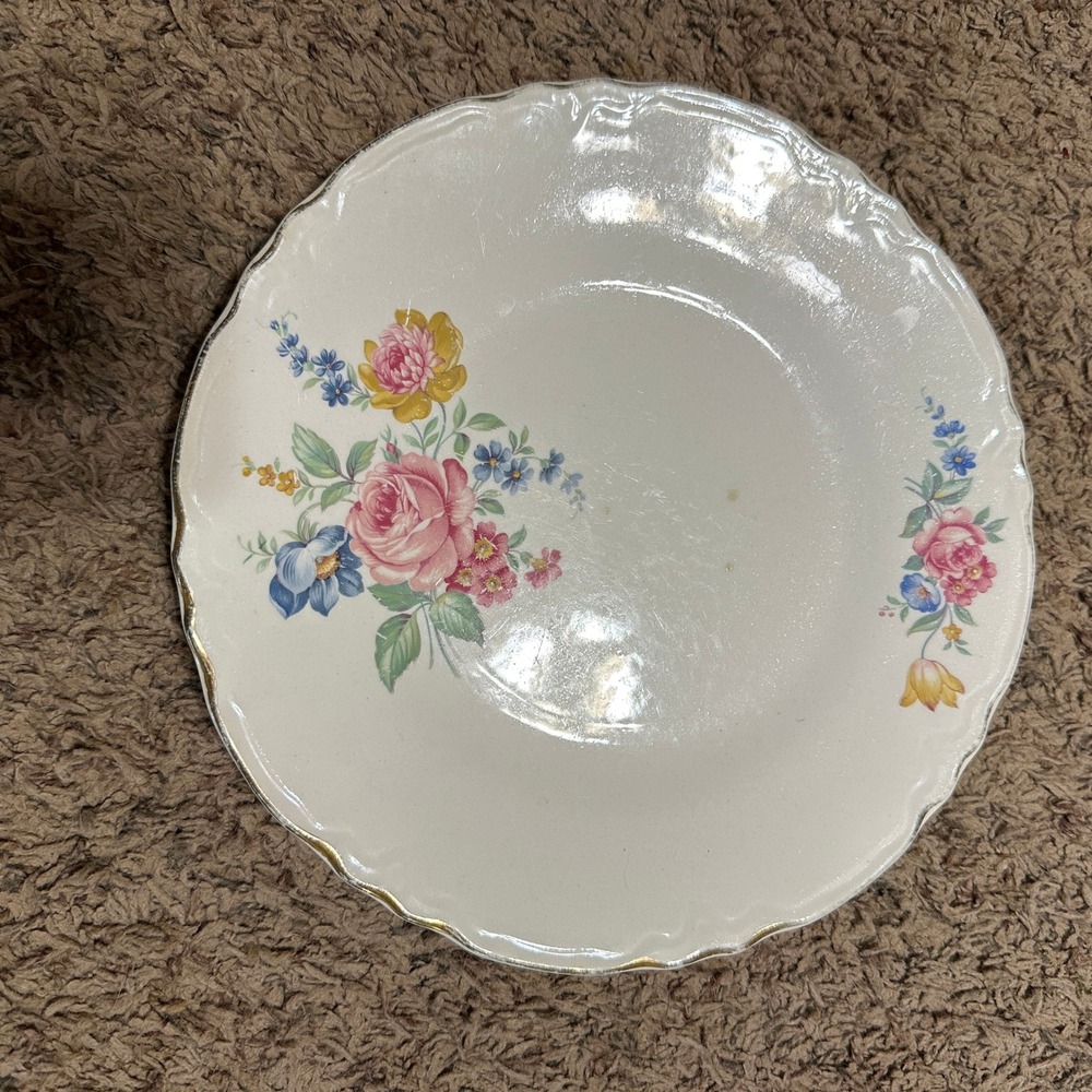Vintage SCIO Floral Scalloped Dinner Plate Gold Trim Cottagecore Ceramic READ